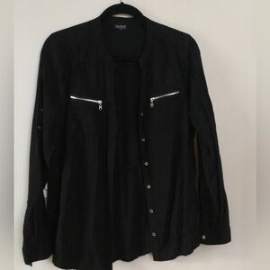 Point Zero Black Button Down Shirt with Zipper Accents
